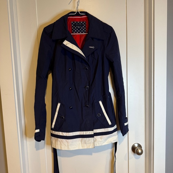 Tommy Hilfiger Navy and White Trench Coat - Picture 5 of 5
